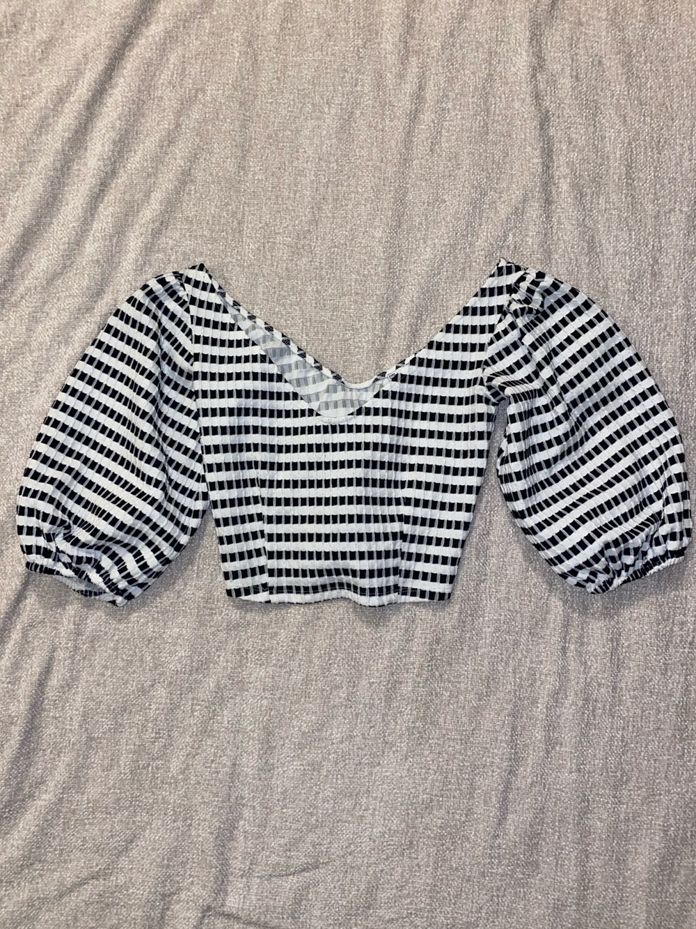 Zara Black and White Gingham Puff Sleeve Crop Top S Festival